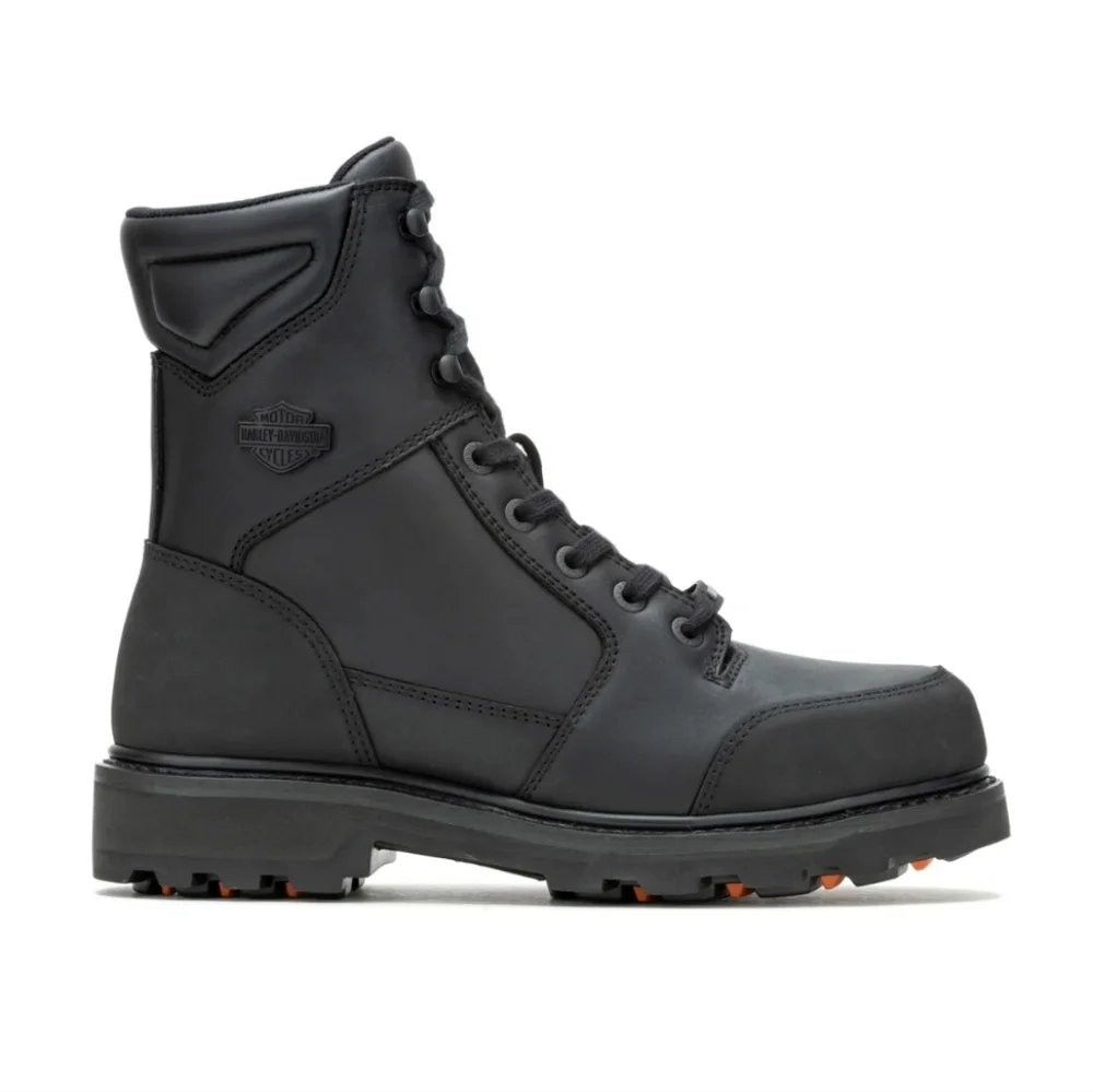 Harley-Davidson Black Men's Lace-Up Side-Zip Boots with Orange Tread Accents